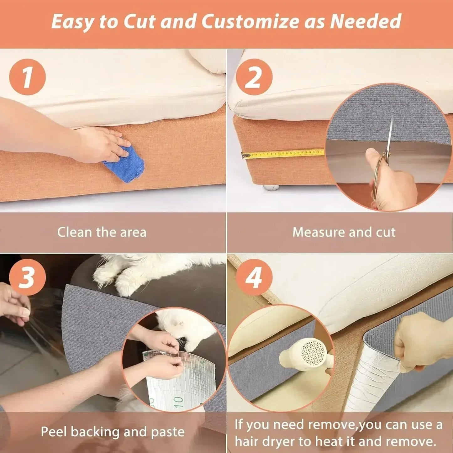 Self-Adhesive Cats Scratch Board Carpet Wall Anti Cat Scratch Sofa Diy Cats Scratch Board Sofa Protection Paws Sharpen Trimmable