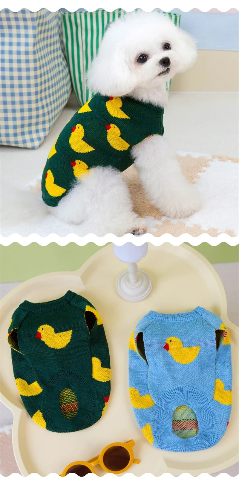 Cartoon Ducks Wool Sweaters for Small Medium Dogs Winter Warm Cat Clothing French Bulldog New Year Christmas Pet Cat Overalls