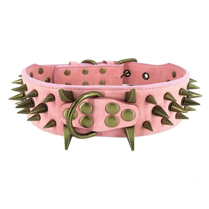 Spike Dog Collar with Big Sharp Spikes for Large Dogs Adjustable PU Leather Spiked Collar Luxury 2 Inch Wide Studded Dog Collars