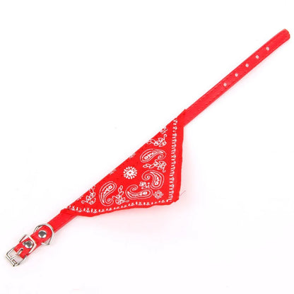 Small Dog Cat Bandana Collar Adjustable Puppy Dog Kitten Neckerchief PU Collar with Printed Triangular Scarf Pet Collar for Cat