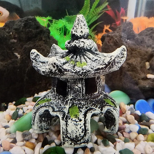 Resin Artificial Fish Tank Ancient Pavilion Decoration Aquarium Rock Cave Building Decoration Aquatic Landscaping Ornament Decor