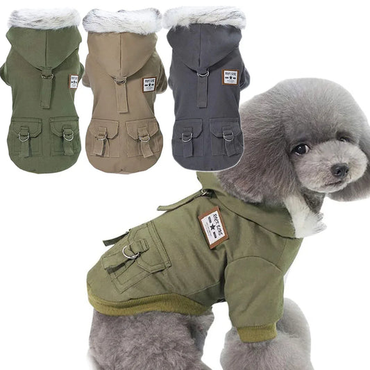Winter Dog Clothes Warm Puppy Jacket Coat for Small Dogs Cats Chihuahua Yorkie Windproof Hoodies Pet Clothing Military Costume