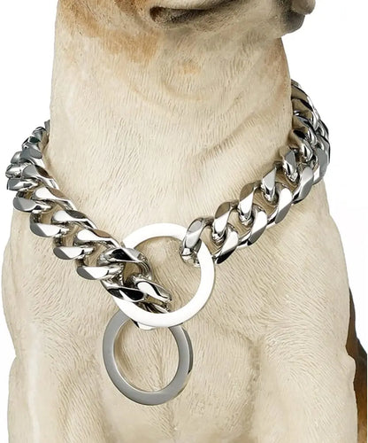 Gold Dog Chain Collar, Large Metal Dog, Medium Link Link, Small Steel, Cuban, Walking, Training