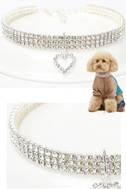 New Cat Dog Collar Three Row Elastic Rhinestone Pet Collars Love Decoration Necklace Puppy Kitten Ornament Pets Supplies