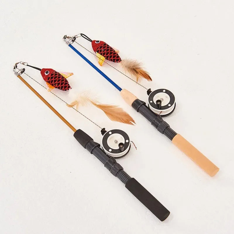 Retractable Cat Toy Fish Type Telescopic Feathers Funny Cat Stick Toys Pet Toy for Kitten Cat Rods Simulation Fishing Rod