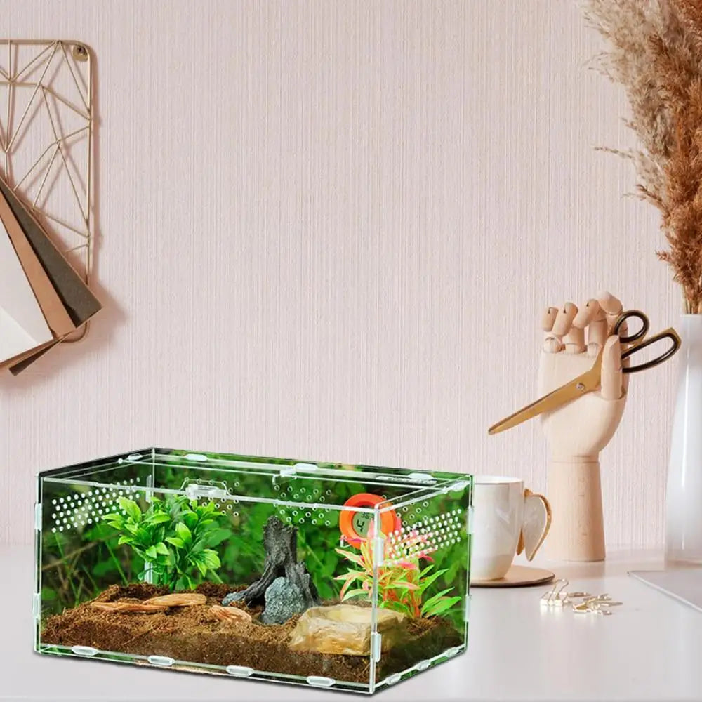Acrylic Reptile Feeding Box Insect Lizard Spider Breeding Cage Hatching Container All-round Transparent Feeding Box