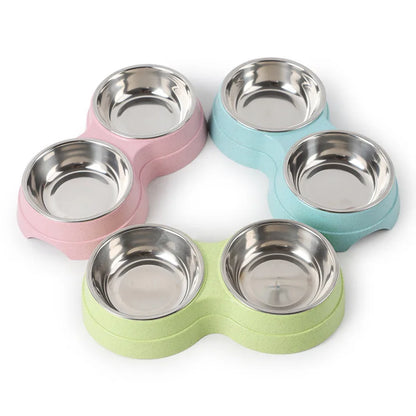 Pet Stainless Steel Bowls Double Puppy Dog Food and Water Bowls Set Cat Bowls Pet Feeder Dishes Dual Bowls for Small Dogs Cats