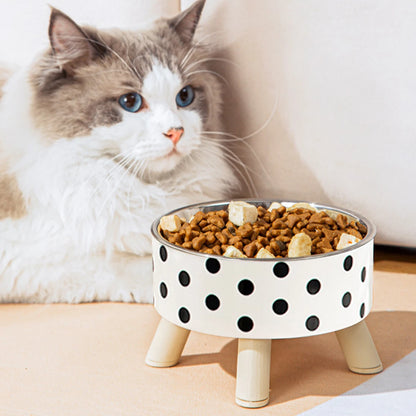 A Cat Bowl For Cats And Dogs, Simple Polka-dot Stainless Steel Pet Tall Bowl, Drinking Water, Anti-overturn Water Bowl, Food Bas