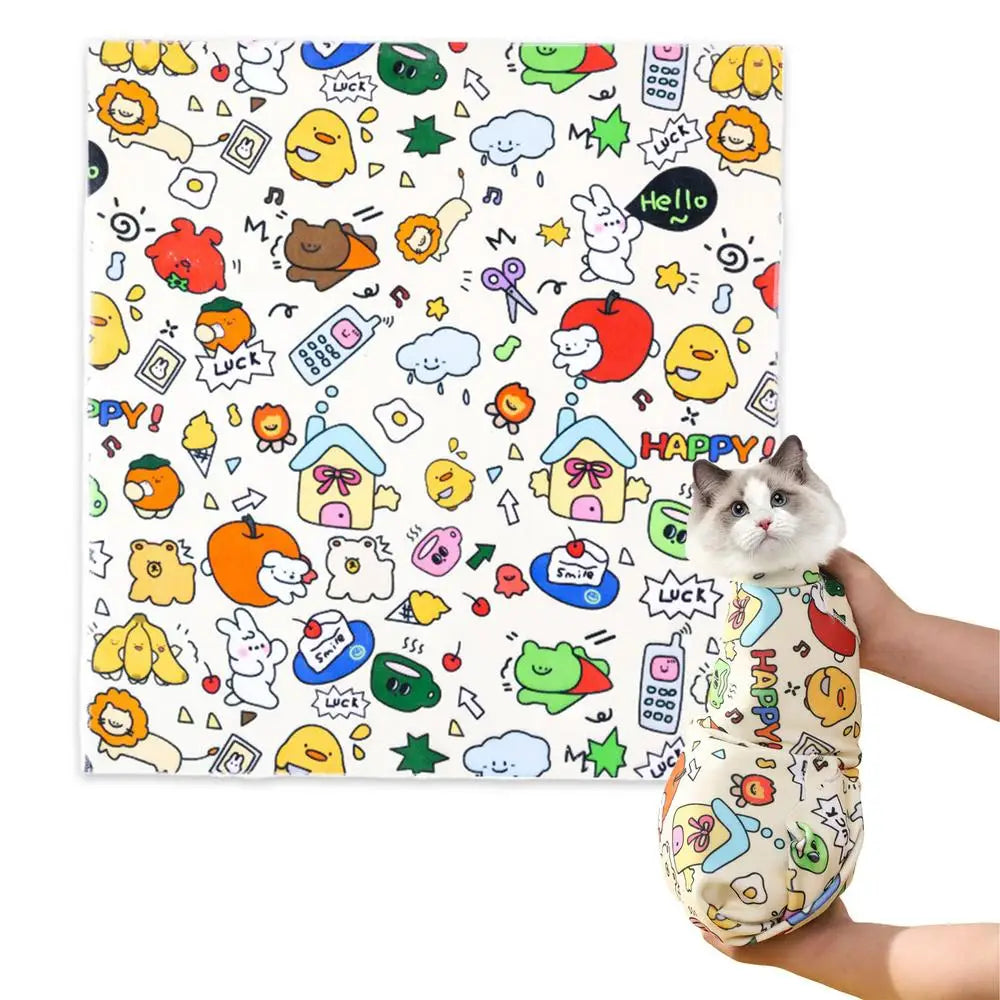 Pet Soft Blanket To Wrap Cat Anti-Scratch Adjustable Grooming Bag For Cats Soft Kitten Blanket To Anti-Runaway/Scratch/Bitten