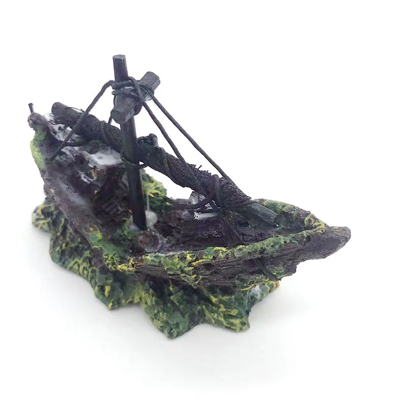 1Pcs Aquarium Decoration Wreck Ship Ornament Sailing Boat Fish Tank Cave Decor Resin Ornaments Landscaping Decor Akvaryum Dekor