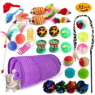 Cross-border new pet cat toy set colorfulfulful feather fishing rod caterpillar bell replaceable head funny cat stick