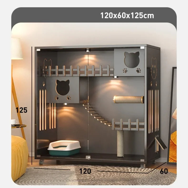 Retro Solid Wood Cat Cage for Living Room Cat House Two-layer One-piece Movable Light Luxury Creative  Cage for Cats
