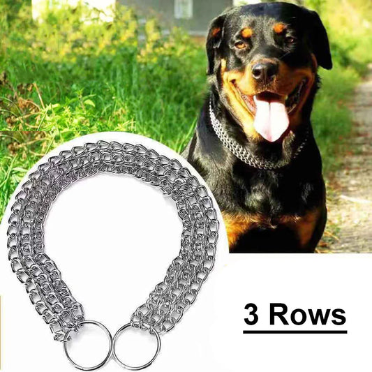 3 Rows Stainless Steel Dog Chain Collar Strong Metal Dog Chain Slip Pinch Choke Collar for Walking and Training Pet Pit-bull Dog