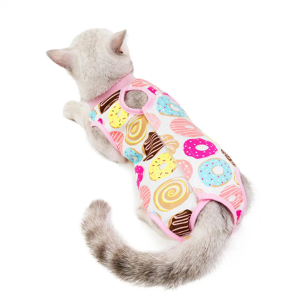 Cat Sleeveless Shirt Cat Recovery Suit Breathable E-Collar Alternative Vest for Cat Small Puppy Cute Printed Cotton Pet Clothes