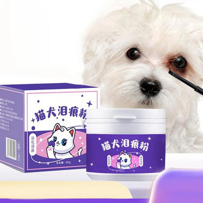 60g Pet Tear Stain Remover Powder  Dogs Cats Eye Cleaner Tear Stain Powder With Brush Pet Eye Risen Natural Safe Dog Eye Wash