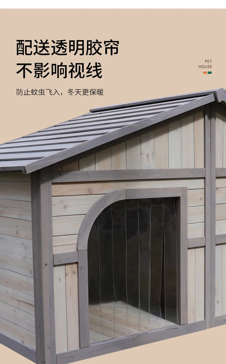 Solid wood dog house dog villa wooden kennel waterproof and rainproof outdoor large kennel dog house type pet