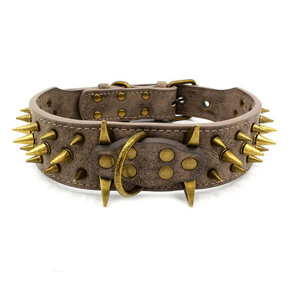 Spike Dog Collar with Big Sharp Spikes for Large Dogs Adjustable PU Leather Spiked Collar Luxury 2 Inch Wide Studded Dog Collars