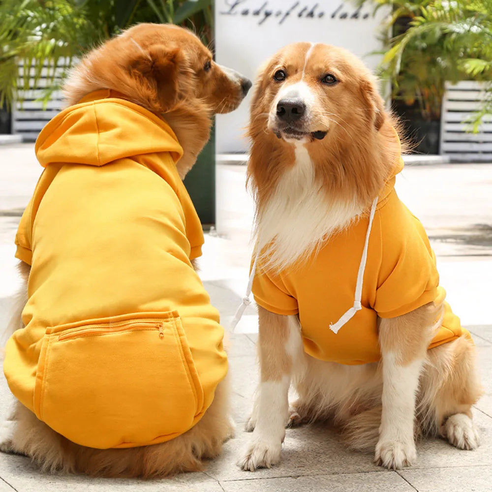 Warm Dog Clothes for Large Dogs Winter Pet Fleece Coat Sport Sweatshirt Hoodies with Snacks Pocket Gold Retriever Husky Apparel