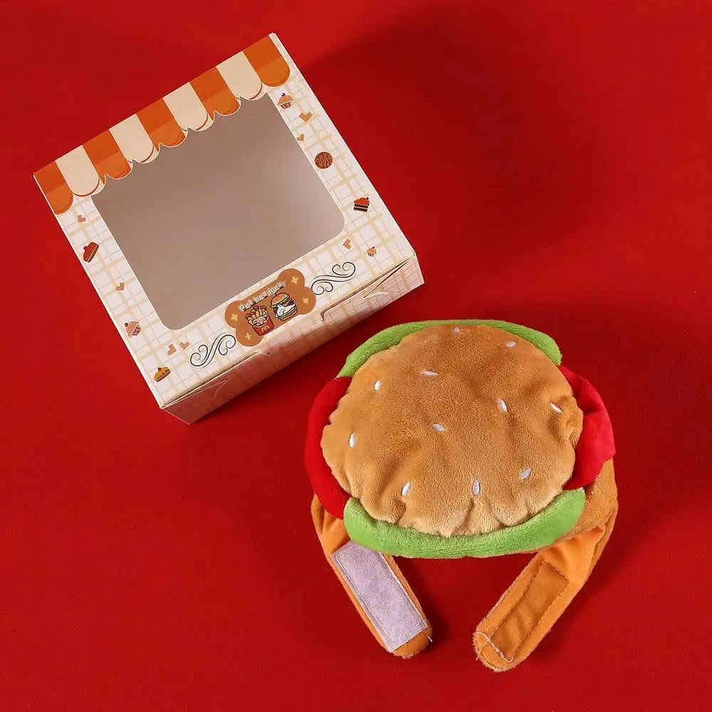 Cat Hats Halloween Dog Funny Cosplay Costume Hamburger Hats Burger-Shaped Puppy Costume Accessory Headwear for Cats Dogs Puppy