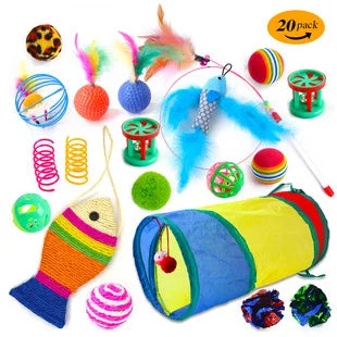 Cross-border new pet cat toy set colorfulfulful feather fishing rod caterpillar bell replaceable head funny cat stick