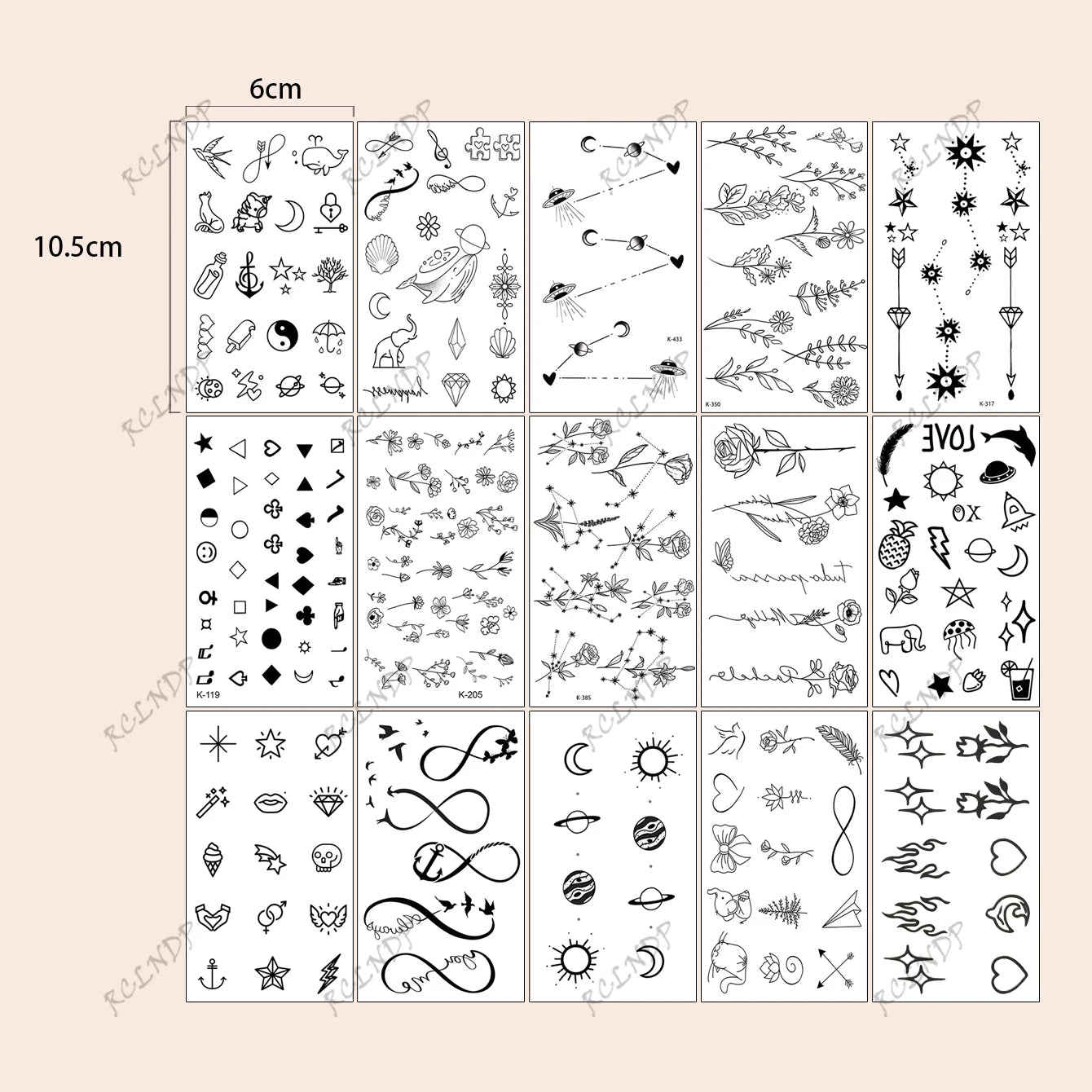 15pcs Waterproof Temporary Tattoo Sticker Starry Moon Flower Heart Flying Bird Fake Tatto Flash Tatoo finger Tato for  Women Men