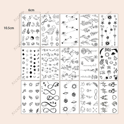 15pcs Waterproof Temporary Tattoo Sticker Starry Moon Flower Heart Flying Bird Fake Tatto Flash Tatoo finger Tato for  Women Men
