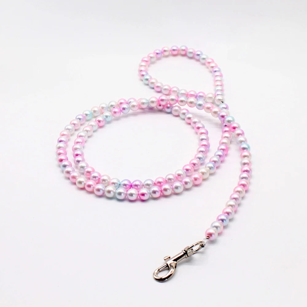 120cm 4ft Custome Pearl Beaded Dog Cat Leash Lead for Small Medium Dogs Puppy Wedding Birthday Party Pet Accessories