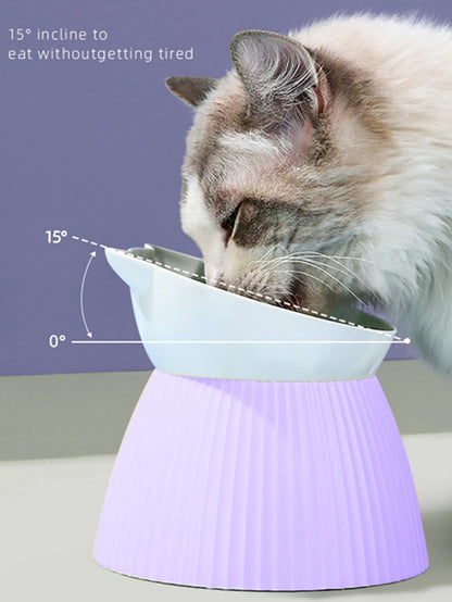 1pc Elevated Cat Bowls with Raised Stand,15 Tilted Cat Design Neck Guard Stand Pet Food Water Feeder Bowl for Cats Or Small Dogs