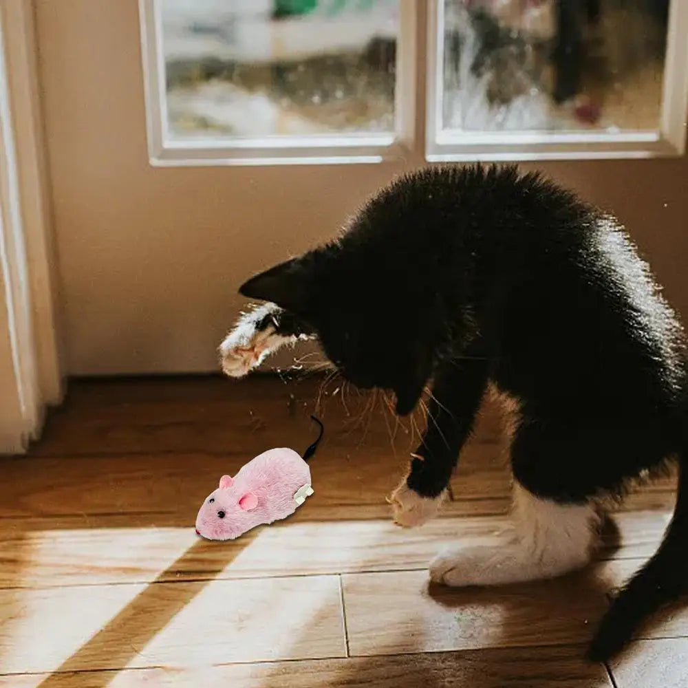 Cat Mice Toys Wind up Indoor Cat Plush Mouse Hunting Toy Plush Mice Pet Toys Clockwork Mouse Running Toy Realistic Mouse