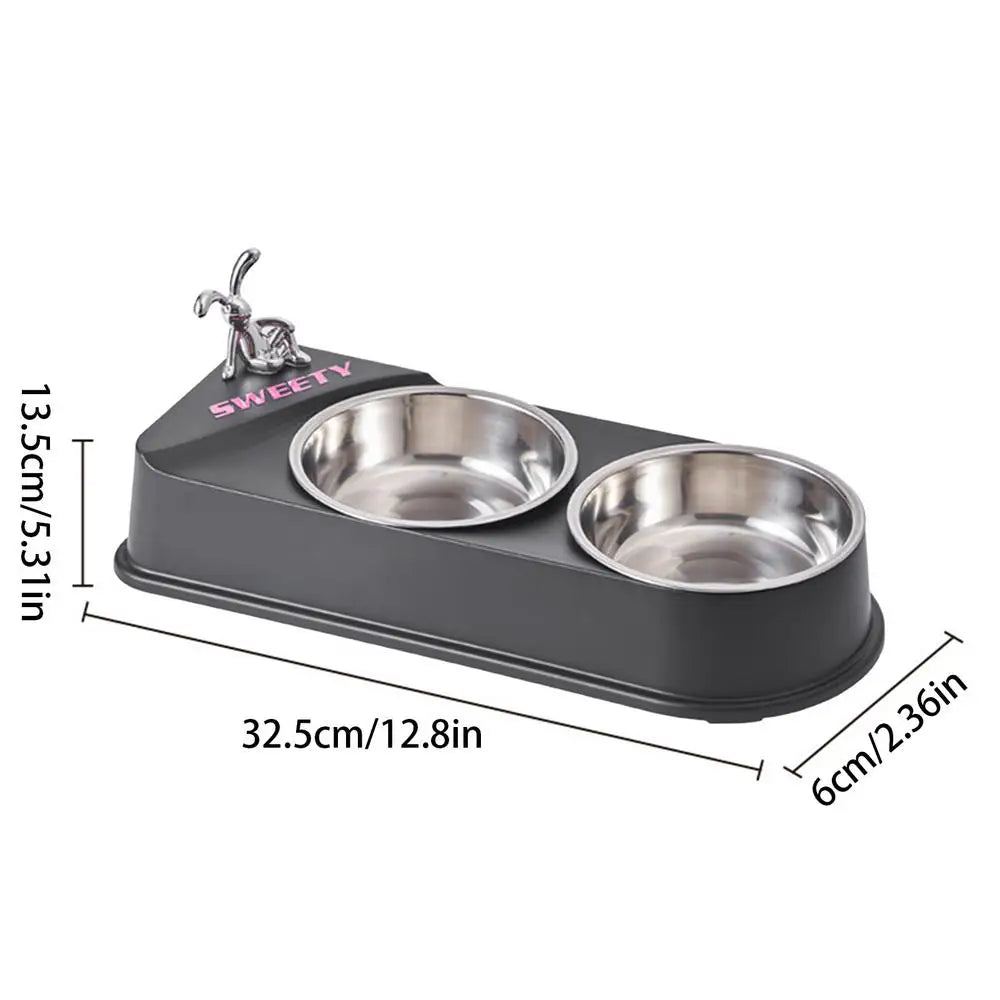 Pet Double Feeding Bowl Non-Slip Feeder Two Dishes For Cats Non-skid Pet Stainless Steel Bowls Pet Feeder Food Dispenser