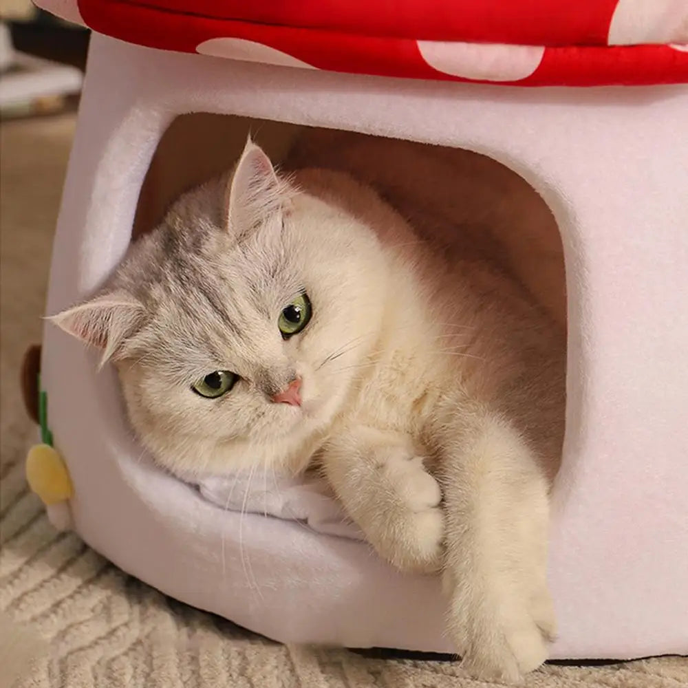 Pet  Warm Bed Cave Nest Mushroom Shape Cat Winter Tent Warming Puppy House Cozy Kitten Sleeping Tent Cave Beds For Small Pets