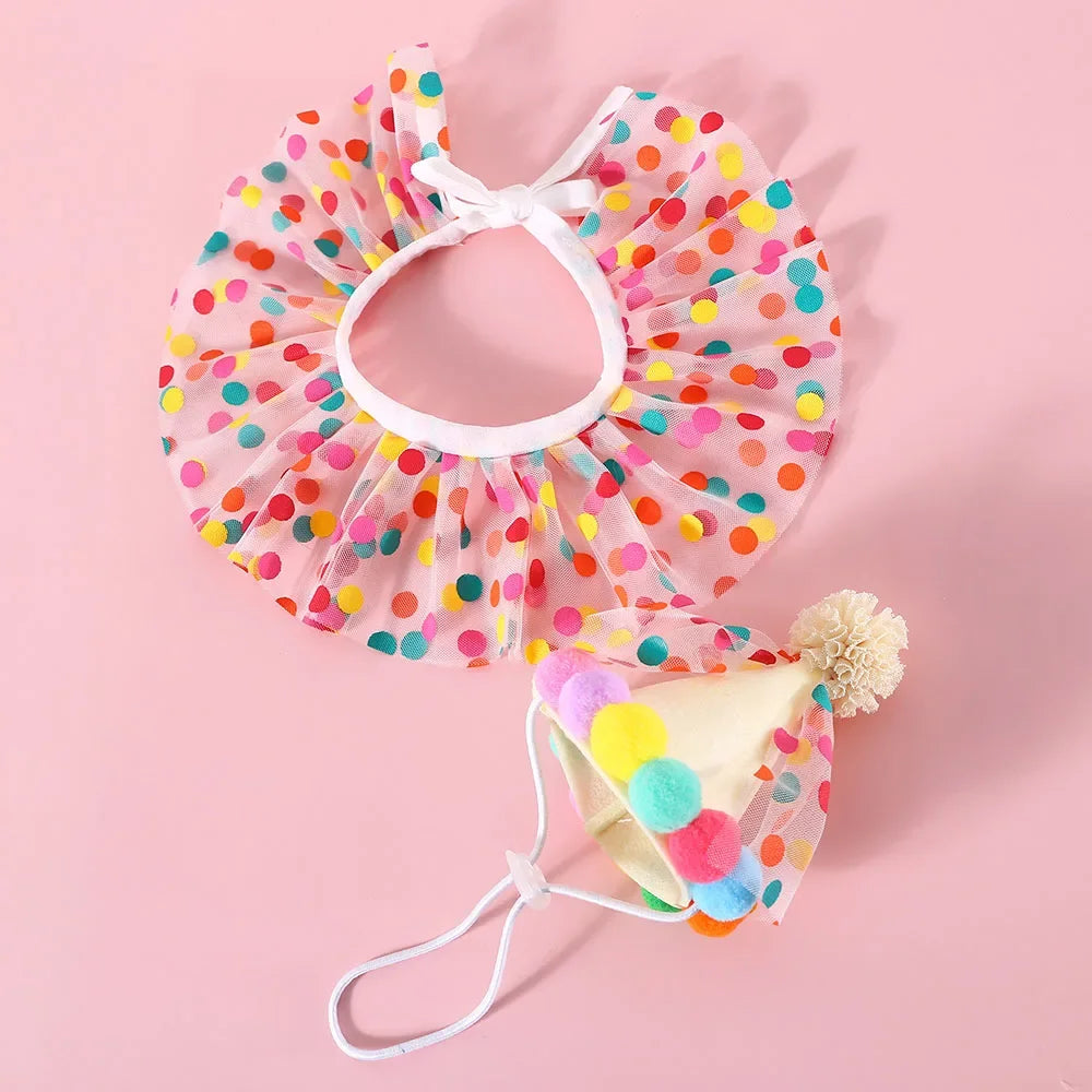 Pet Birthday Accessories Small Dog Cat Birthday Hat with Bandana Collar Pet Birthday Decorations for Kitten Pet Party Outfits