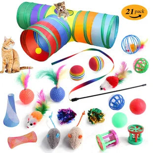 Cross-border new pet cat toy set colorfulfulful feather fishing rod caterpillar bell replaceable head funny cat stick