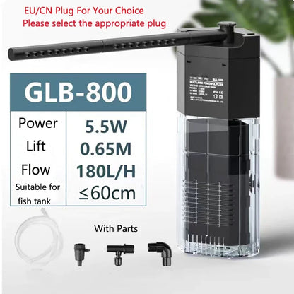 3-in-1 Internal Aquarium Filter Pump Fish Tank Submersible Silent Air Oxygen Aerator Internal Water Pump Low Water Level filter