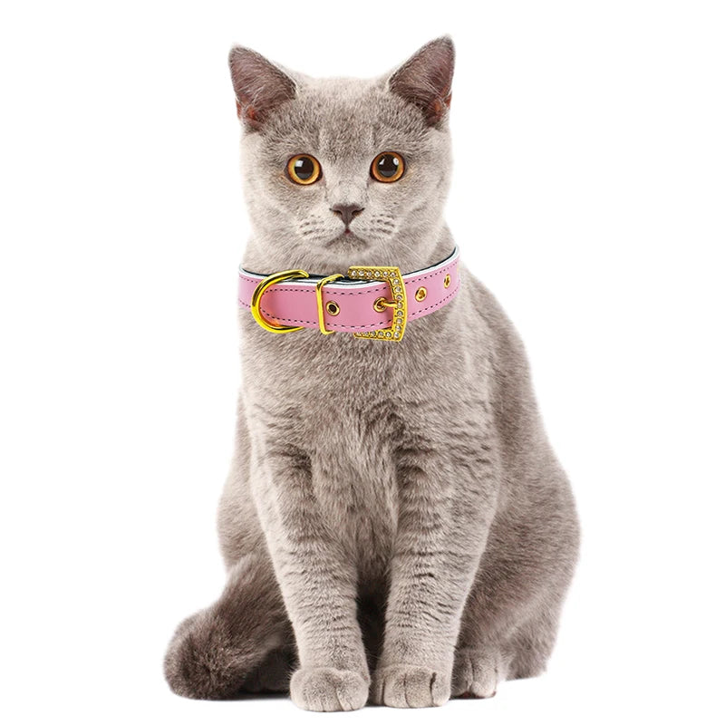 Rhinestone Pet Collars, Comfortable PU Leather Dog Collar, Zinc Alloy Buckle, Glitter, Small Dogs and Cats Product