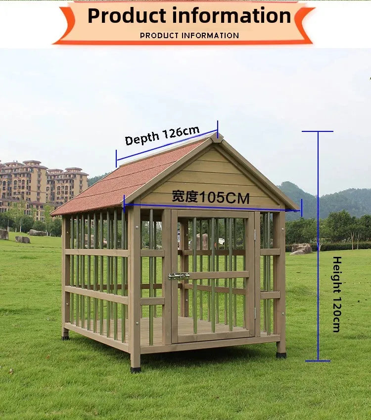 Outdoor Waterproof Solid Wood Stainless Steel Anti-corrosion Kennel Rainproof Large Dog House Golden Retriever Kennel Small Hous