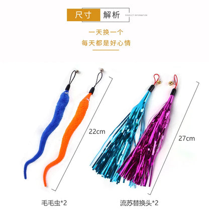 9 Pack Colorful Feather Replacement Head Funny Cat Stick Tassel Feather Feather Fishing Rod Cat Toy Set Cat Toys Interactive