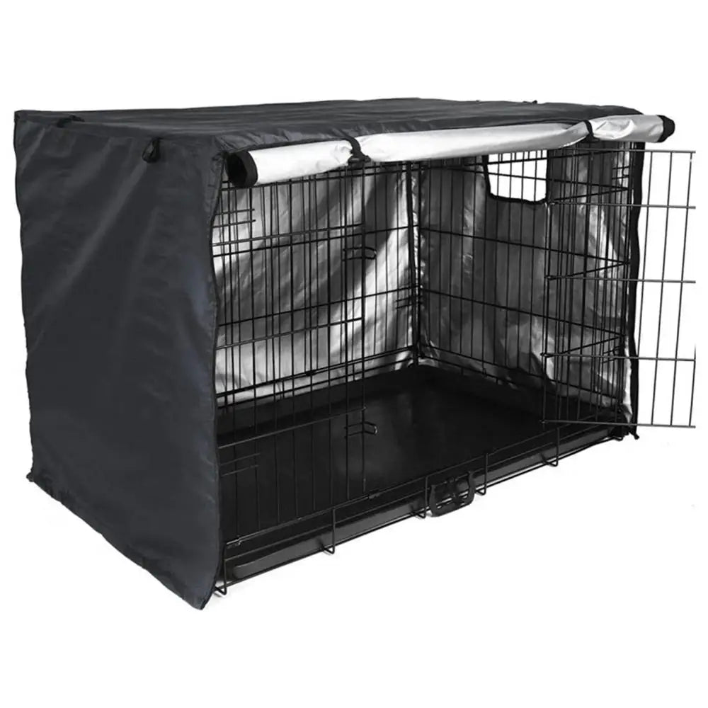 Dog Cage Cover Silver Coated Oxford Cloth Dog Kennel Cover Breathable Double Door Cage Cover Crate Cover With Ventilation