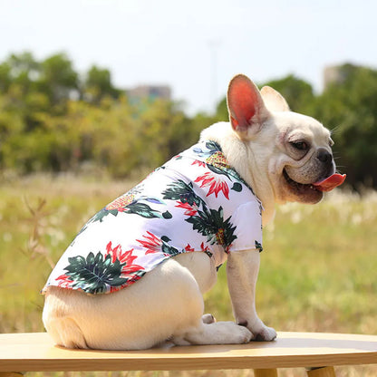 Summer Dog Shirt Hawaiian Beach Pet Clothing Coconut Tree Flower Print Puppy T-Shirt for Small Dogs Cats Vest Camp Shirt for Pug