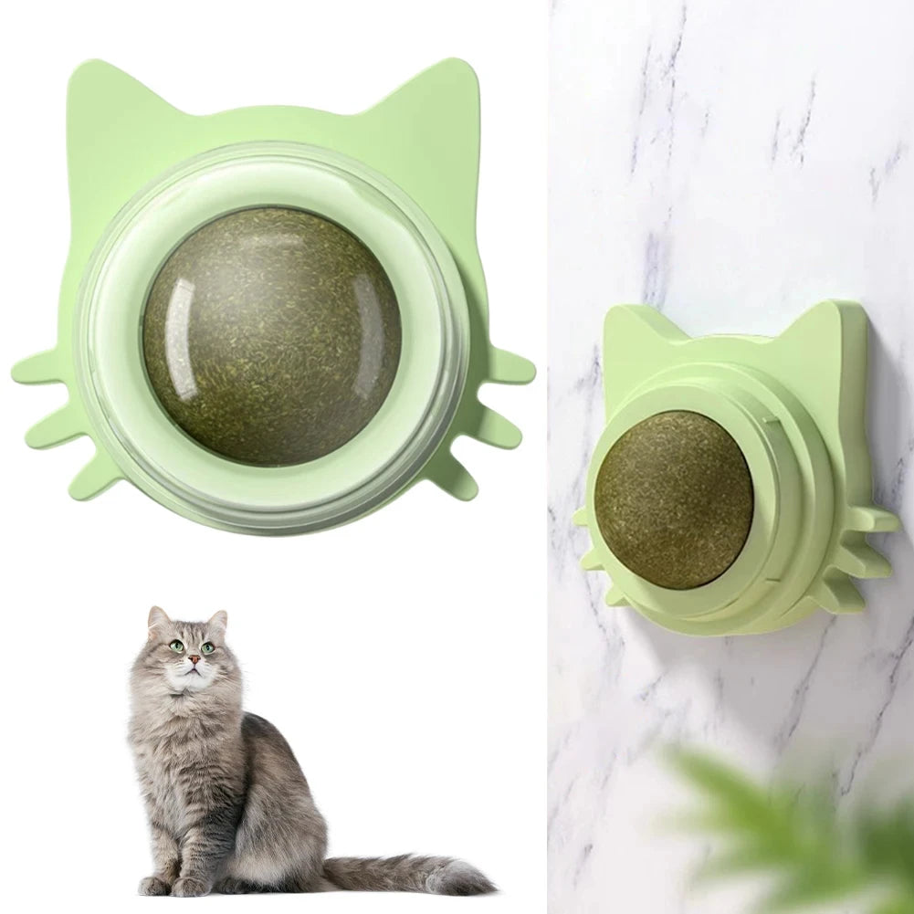 Catnip Wall Toys Rotatable Catnip Lickable Ball Cat Toys Kitten Chew Toys Teeth Cleaning Cat Bite Toy for Indoor Cats