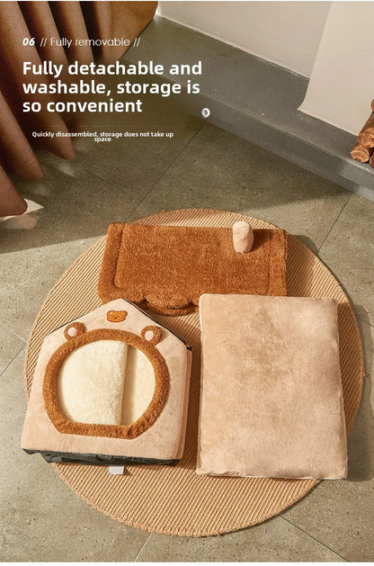 The kennel is universal in all seasons, the house type is small, the dog can be dismantled and washed, the dog house cat litter