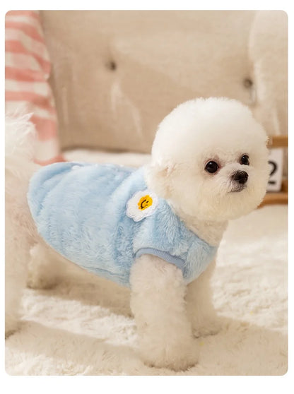 Solid Pink Fluffy Pet Dog Winter Clothes Flower Decorate Breathable Warm Cat Overalls Unisex Yorkshire Autumn Small Puppy Vests