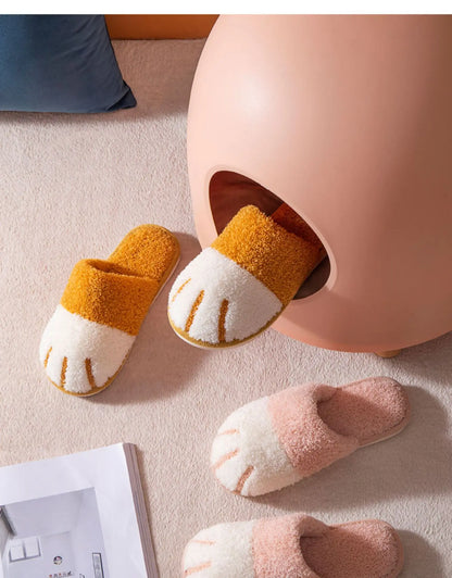 Winter Plush Slippers For Women Warm Cute Cat Paw Designer House Fur Slippers Indoor Bedroom Lovers Indoor Fluffy Shoes