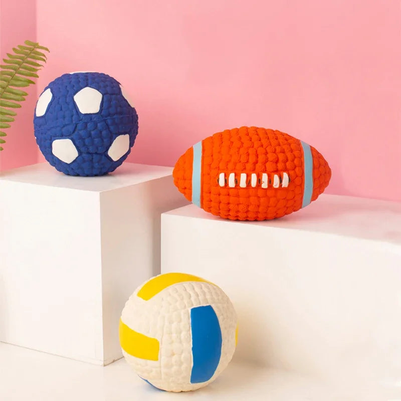 New Pet Dog Natural Latex Sound Toy Ball Rugby Volleyball Soccer Anti Bite Interactive Dogs Teething Chewing Toys Pet Products