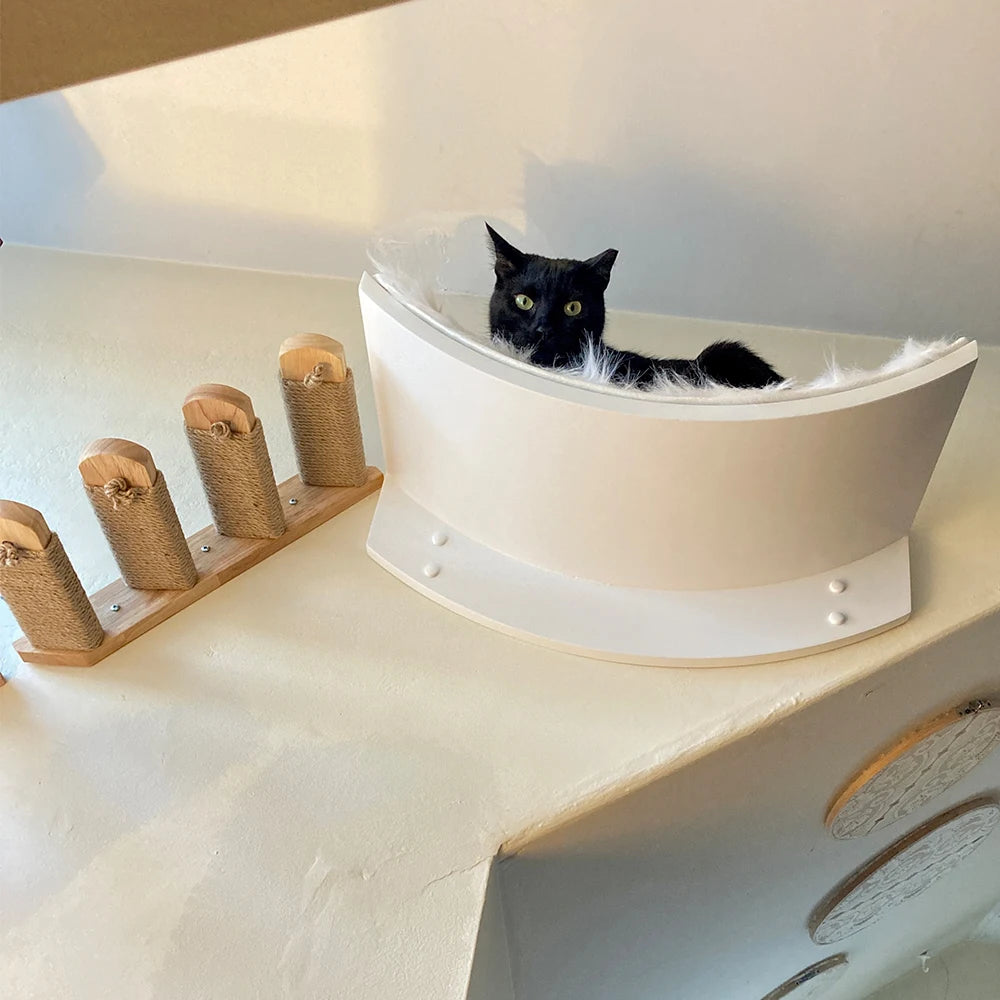 Cat Tree Wall Mounted Cat Climbing Bridge with Scratching Post and Cat Hammock Sisal Ladder for Kitten Playing and Rest