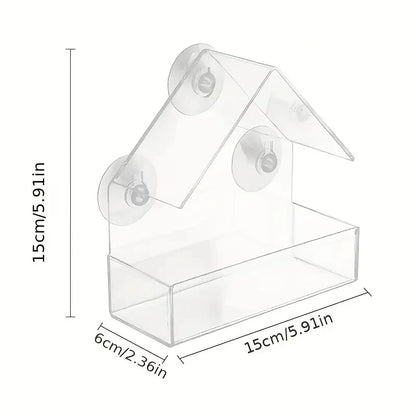 Acrylic Bird Feeder Clear Window Outside Hanging Bird Feeder House with Suction Cup for Garden Outdoor Backyard Wildlife Birding