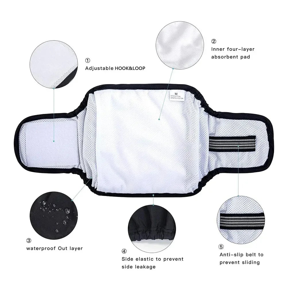 Male Dog Belly Bands for Male Dogs Washable Pet Dog Diapers High Absorbing Doggy & Puppy Nappies Warp Reusable Pet Products