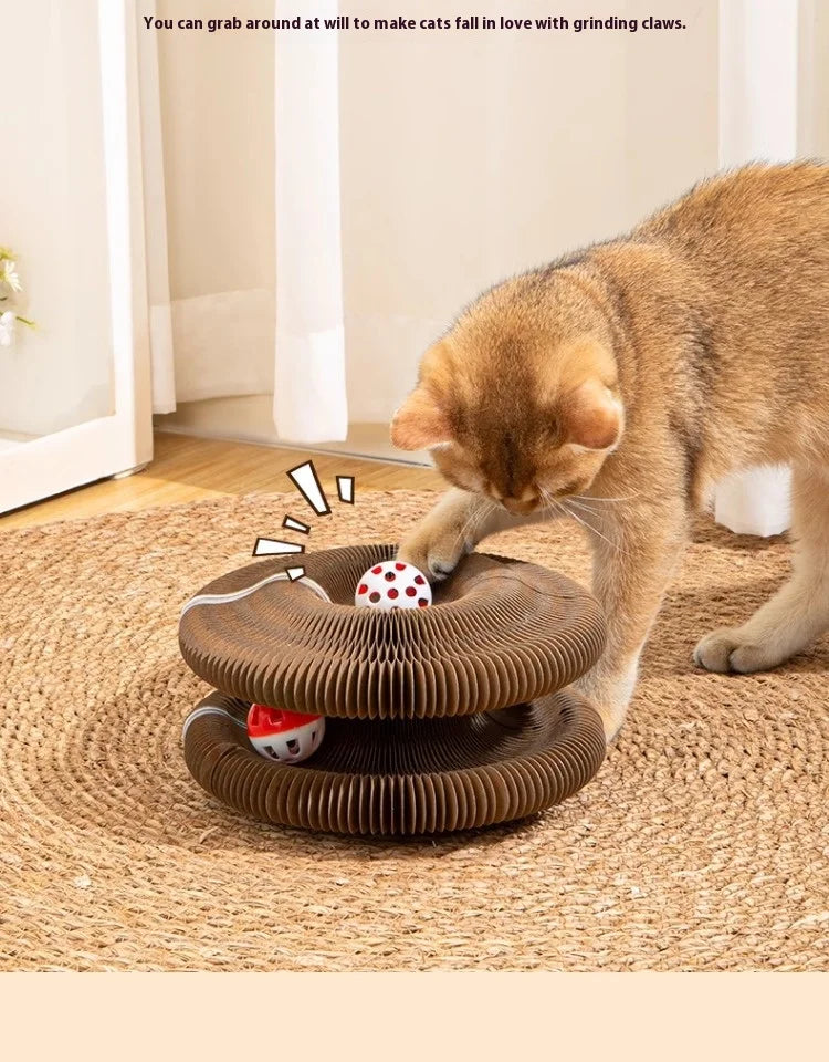 Organ cat scratch board foldable cat toy with bell for self fun and relaxation, cat scratch resistant corrugated paper, scratch