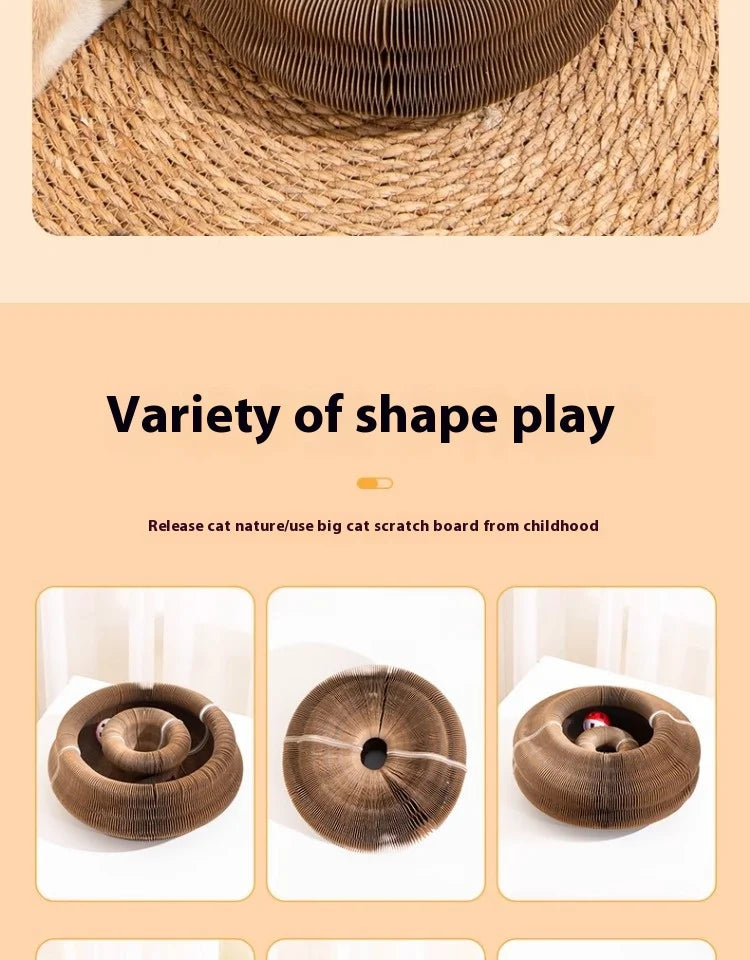 Organ cat scratch board foldable cat toy with bell for self fun and relaxation, cat scratch resistant corrugated paper, scratch