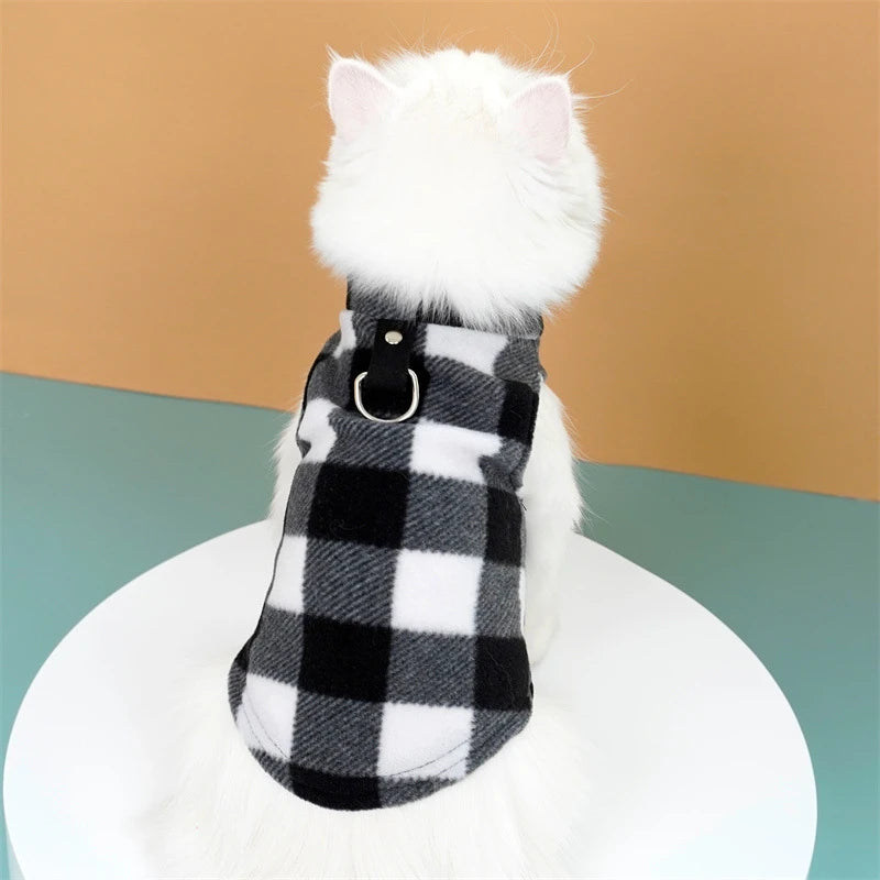 Autumn Fleece Pet Dog Clothes Solid Color Harness Outfits Walking Warm Vest for Small Medium Puppy Plaid Chihuahua Cat Jackets